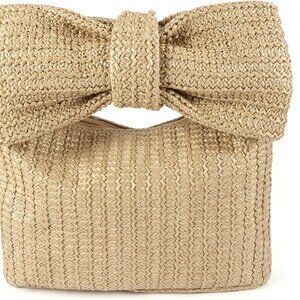 Fashionable Summer Straw Wristlet Wallet with Big Bowknot - Unique Gift Idea